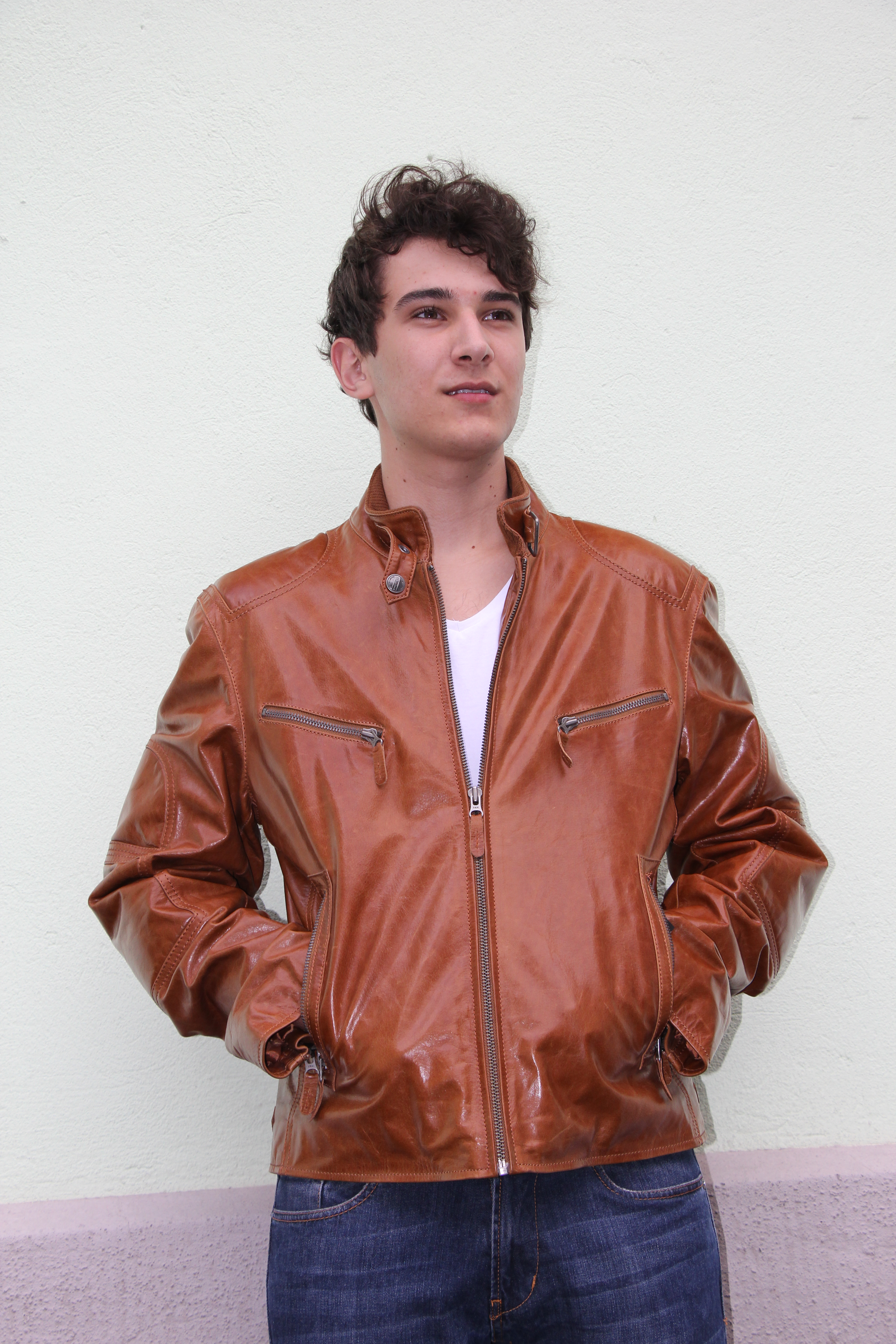 Blouson en cuir avec parmenture amovible